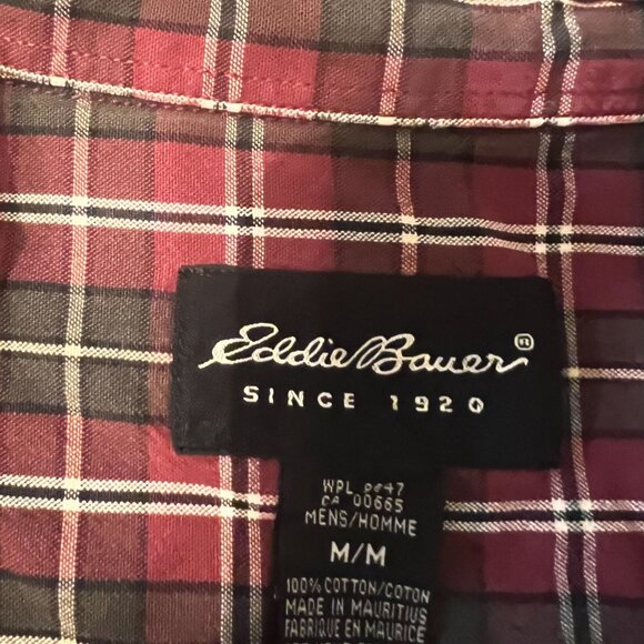 Eddie Bauer Mens Red Plaid Button-Up Shirt M/M 100% Cotton Long Sleeve Casual - Picture 3 of 5